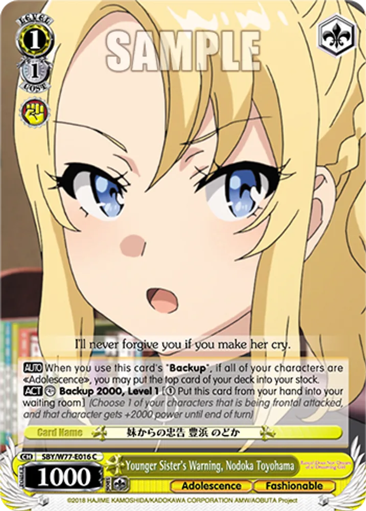 Younger Sister's Warning, Nodoka Toyohama