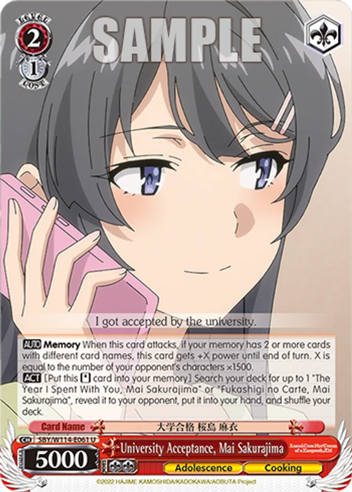 University Acceptance, Mai Sakurajima